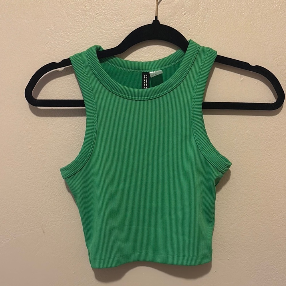 Divided Bright Green Ribbed Tank Top